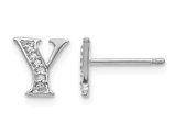 Accent Diamond Serif Letter - Y - Charm Earrings in 14K White Gold